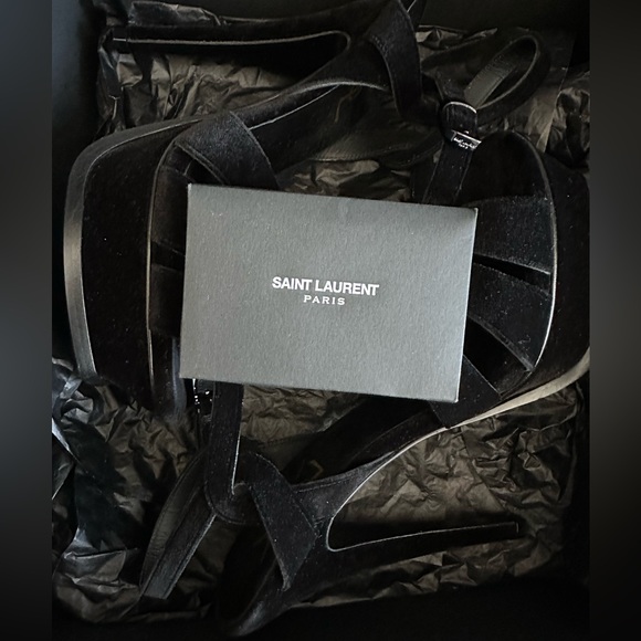 Saint Laurent Tribute Velvet Platform Sandals – Black  – New With Tags - Picture 5 of 9